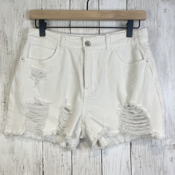 Chelsea & Violet C & V shorts womens size 28 white denim distressed festival - Picture 1 of 9